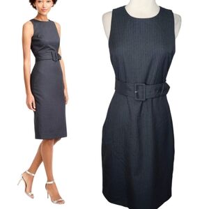 Jcrew nwot navy 100% lightweight wool Pinstripe belted midi dress size 4